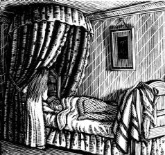 wood-engraving print: Olga in Bed for The Runaway